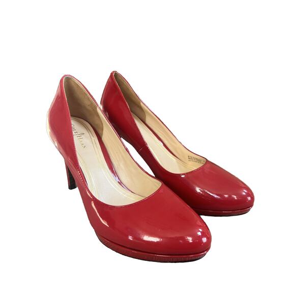 COLE HAAN Chelsea Air Pump Women's 7.5 B Red Patent Slip On Platform Heel Shoe - Picture 13 of 13